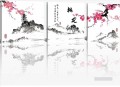 plum blossom in ink style in set panels